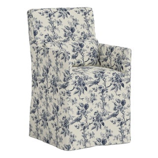 Slipcover for Stoffer Home x Cloth & Company for Lindy Dining Armchair in Bird Toile Navy For Sale