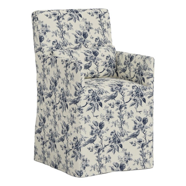 Slipcover for Stoffer Home x Cloth & Company for Lindy Dining Armchair in Bird Toile Navy For Sale