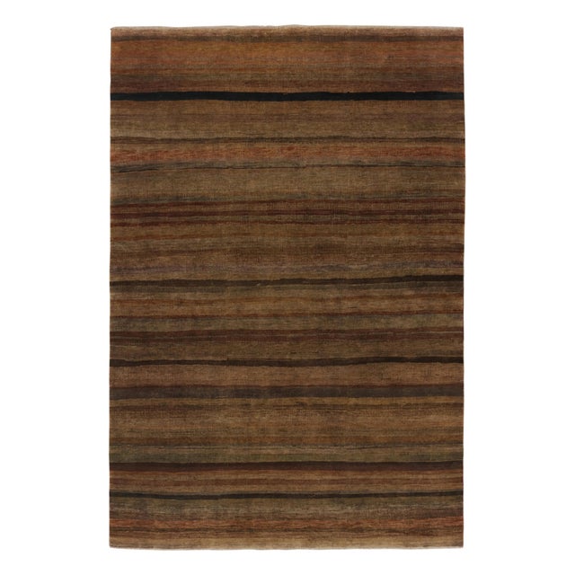 Modern Rug & Kilim’s Modern Textural Rug in Rich Browns and Umber Stripes and Striae For Sale - Image 3 of 7