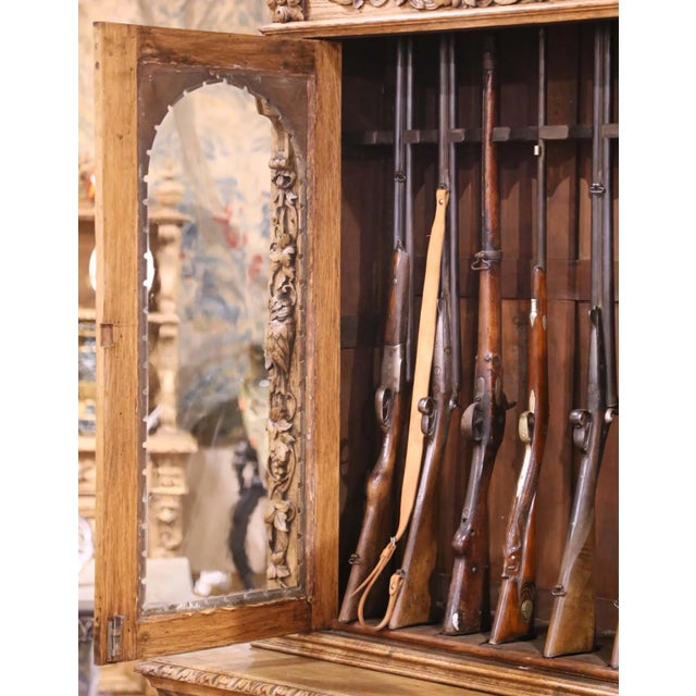 19th Century French Bleached Oak Nine-Gun Cabinet With Hunt Carvings For Sale - Image 9 of 12
