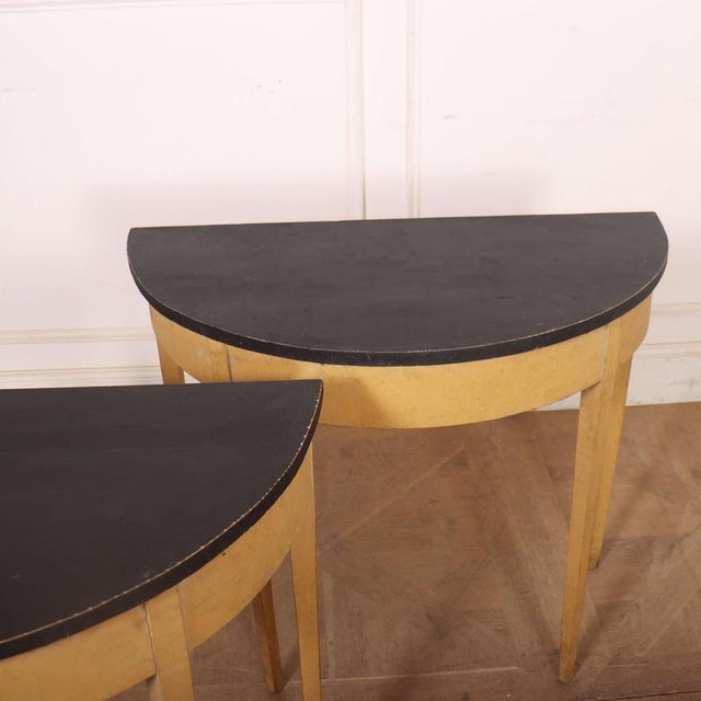 Wood Small Painted Demi Lune Console Tables, 1890s, Set of 2 For Sale - Image 7 of 9
