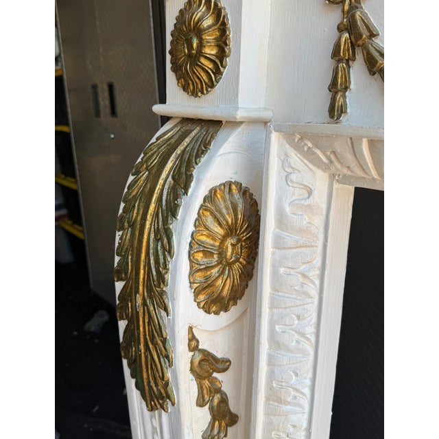 Monumental Hand-Carved Louis XVI Style White & Gilt Architectural Fireplace Mantel, Solid Wood, 83”w For Sale - Image 4 of 16