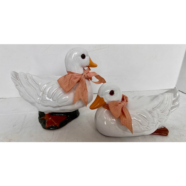 White 1980s Glazed Terra Cotta Ducks by Earth Needs Ltd. - A Pair For Sale - Image 8 of 14