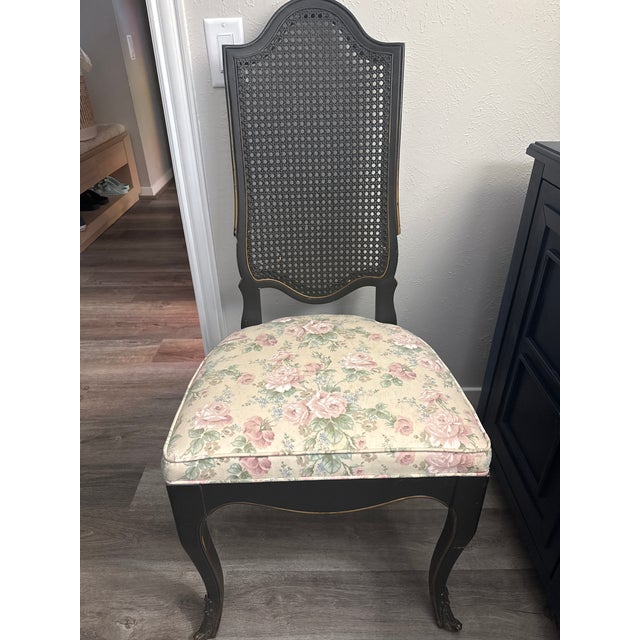 Wood Vintage Louis XV Drexel Heritage Writing Desk With Original Cane Back Chair For Sale - Image 7 of 9