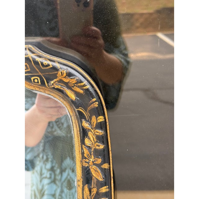 Friedman Brothers Black Lacquer Chinoiserie Georgian Style Wall Mirror Att. To Friedman Bros. For Sale - Image 4 of 8
