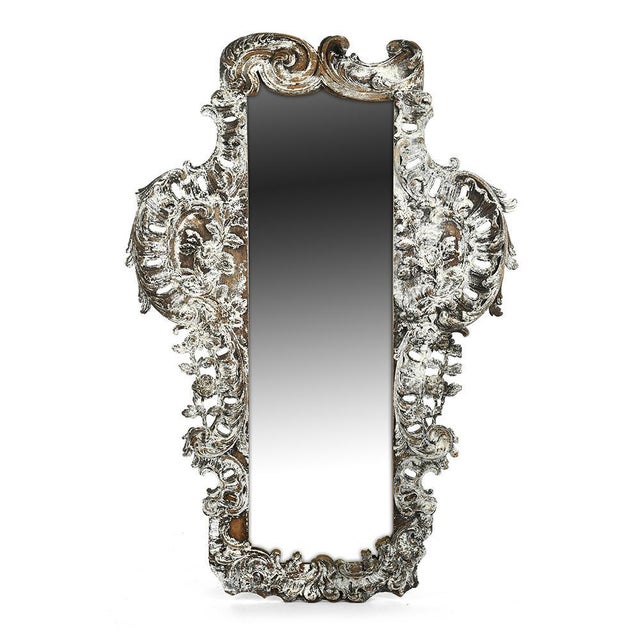 Antique Carved Wooden Mirror with White Patina For Sale - Image 4 of 4