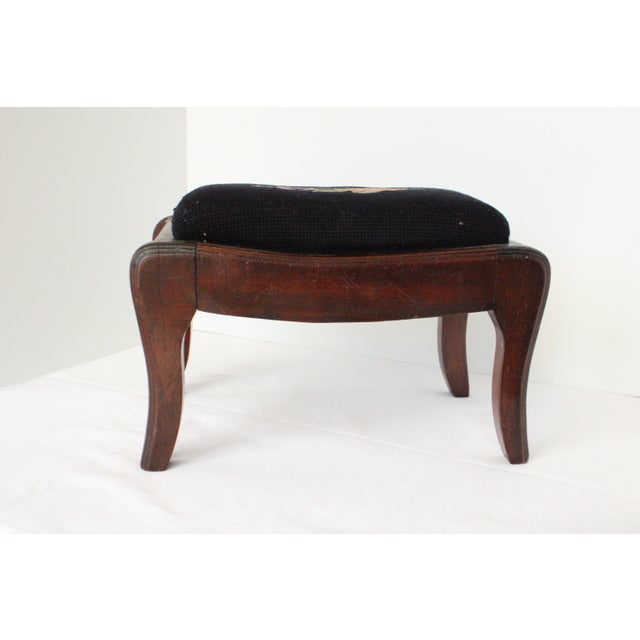 English 19th Century English Carved Needlepoint Footstool For Sale - Image 3 of 5