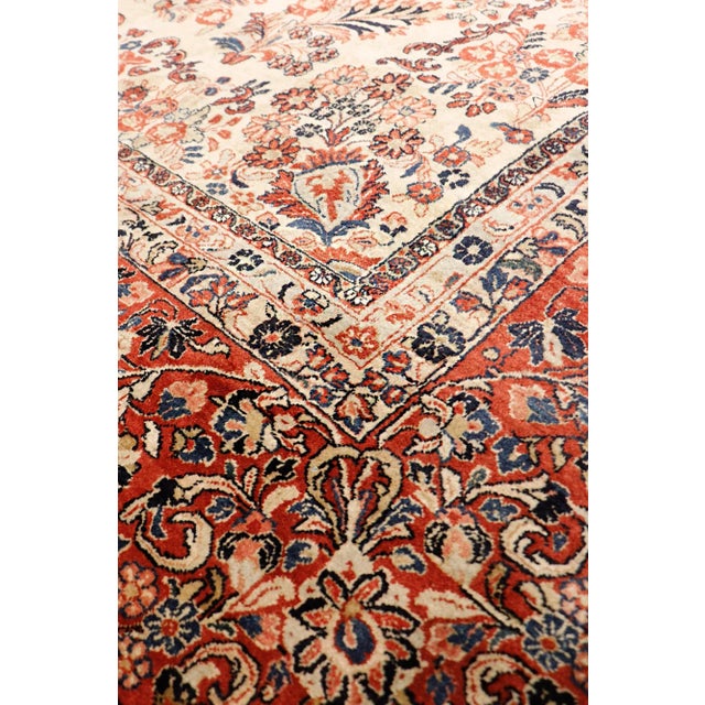 1910s Antique Sarouk Wool Area Rug-11'10" X 13'11", Ivory/Burgundy For Sale - Image 4 of 8