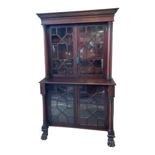 Late 19th Century Turn of the Century American Empire Mahogany Step Back Bookcase For Sale