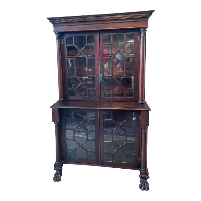 Late 19th Century Turn of the Century American Empire Mahogany Step Back Bookcase For Sale