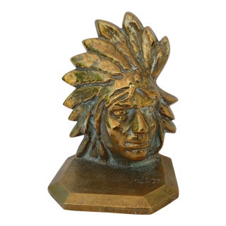 Native American Brass Bookend For Sale