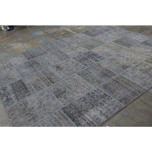 Traditional Vintage Patchwork Rug in Blue and Gray With Floral Patterns - Rug & Kilim For Sale - Image 3 of 8