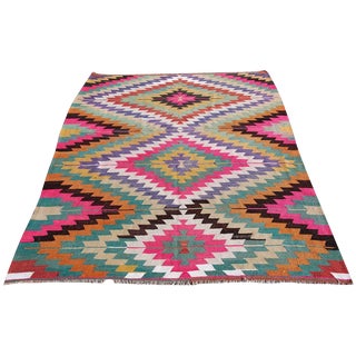 Multicolored Bohemian Turkish Kilim 6'7" x 8'5" For Sale