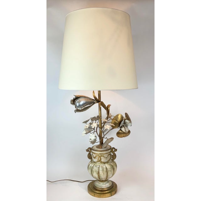 Gilt Lamp With 3-Dimensional Over-Scale Metal Flowers For Sale - Image 10 of 13