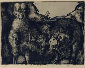 Robert A. Birmelin, Beast With Tree In Stomach, American Modernist Abstract Etching