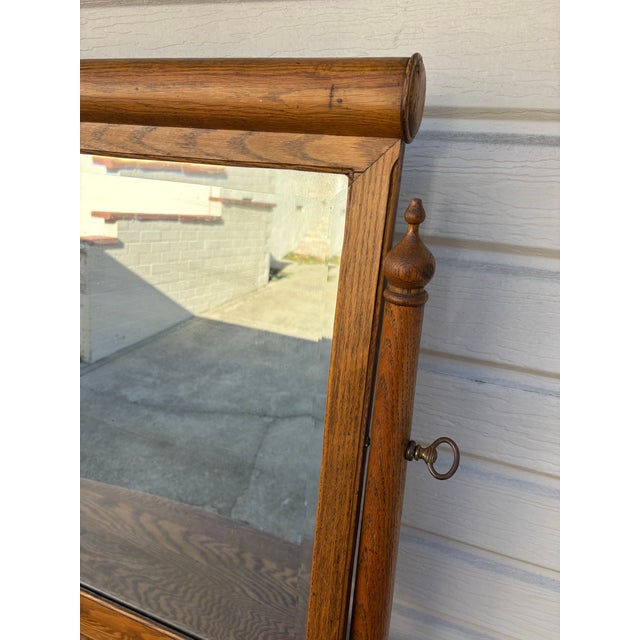 Wood Antique American Tiger Oak Bow-Front Dresser With a Removable Beveled Swivel Mirror by A.H. Heilman & Company For Sale - Image 7 of 11