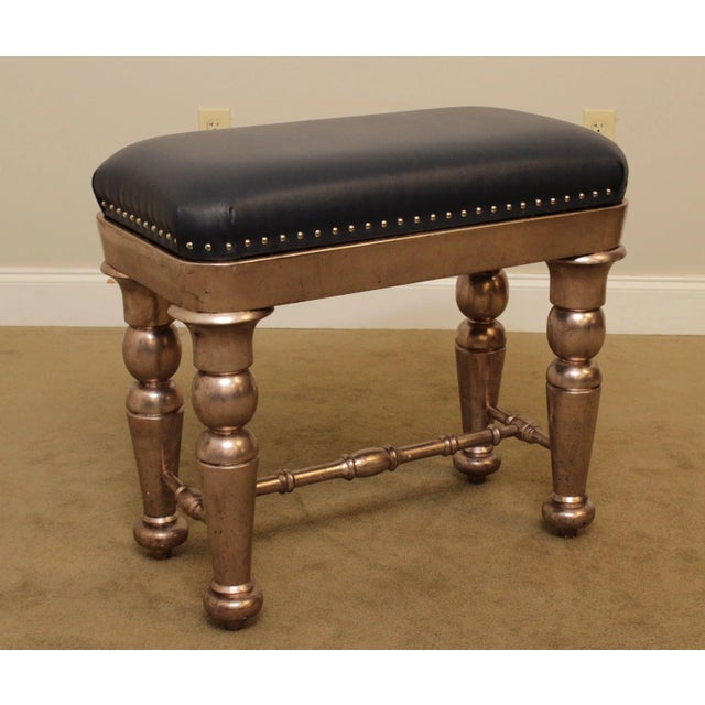 Custom Silver Finished Leather Tufted Bench For Sale - Image 4 of 13