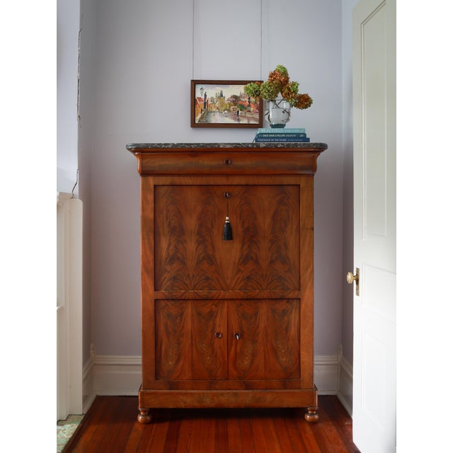 19th C French Louis Philippe Secretary Desk, Secretaire À Abattant With Black Marble Top For Sale - Image 18 of 18