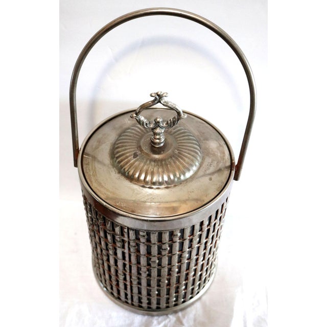 1960s 1960s Mid Century Silver Plate Faux Bamboo Ice Bucket With Handle For Sale - Image 5 of 13