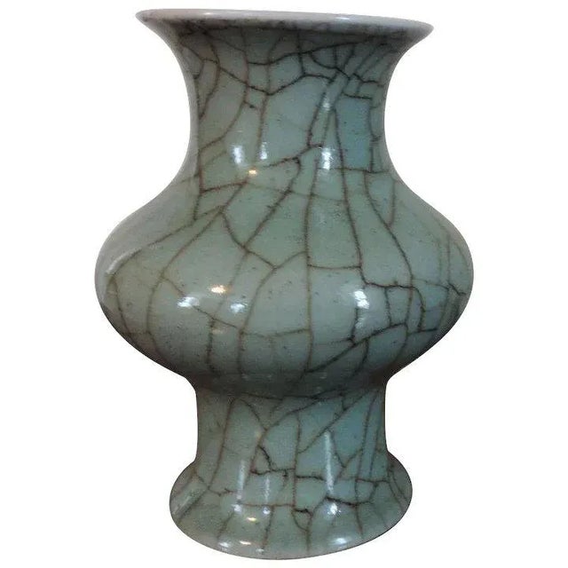 Chinese Porcelain Raku Celadon Glaze Baluster Shaped Vase For Sale - Image 11 of 11