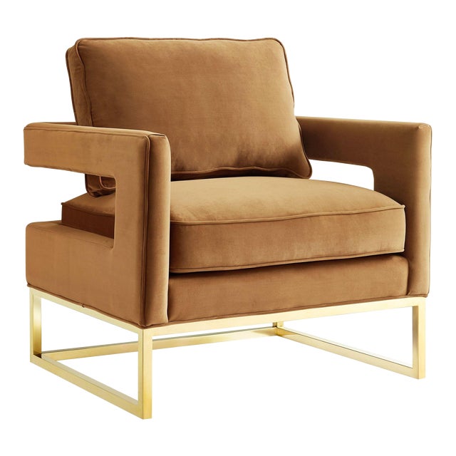 Avery Cognac Velvet Chair with Gold Frame For Sale
