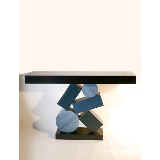 Equilibre Console in Blue and Black Tinded Marquetry by Aymeric Lefort For Sale - Image 18 of 18