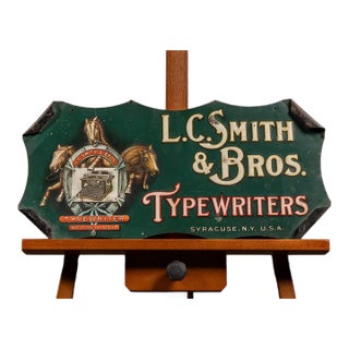 Antique L. C. Smith Typewriters Self-Framed Tin Litho Sign For Sale