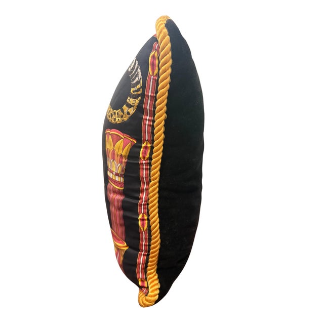 Late 20th Century Vintage Salvatore Ferragamo Silk Leopard & Egyptian Motif Pillow For Sale - Image 5 of 7