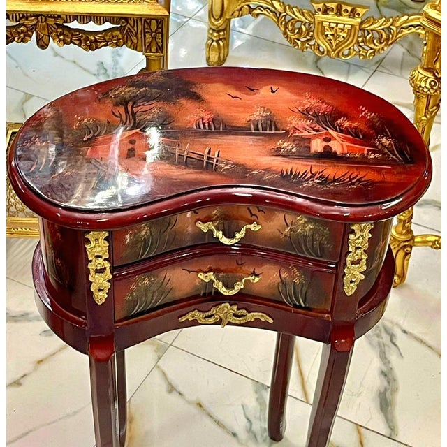 French Louis XV Accent Table With Hand-Painted Drawers & Gilded Brass Details For Sale - Image 4 of 5