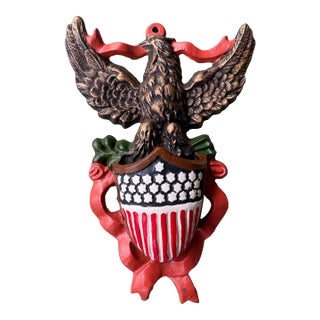 Vintage Patriotic Eagle Match-Safe Wall Pocket / Planter With American Shield For Sale