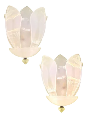 Venetian Sanded Murano Glass Floreal Wall Sconces by Simoeng, Set of 2