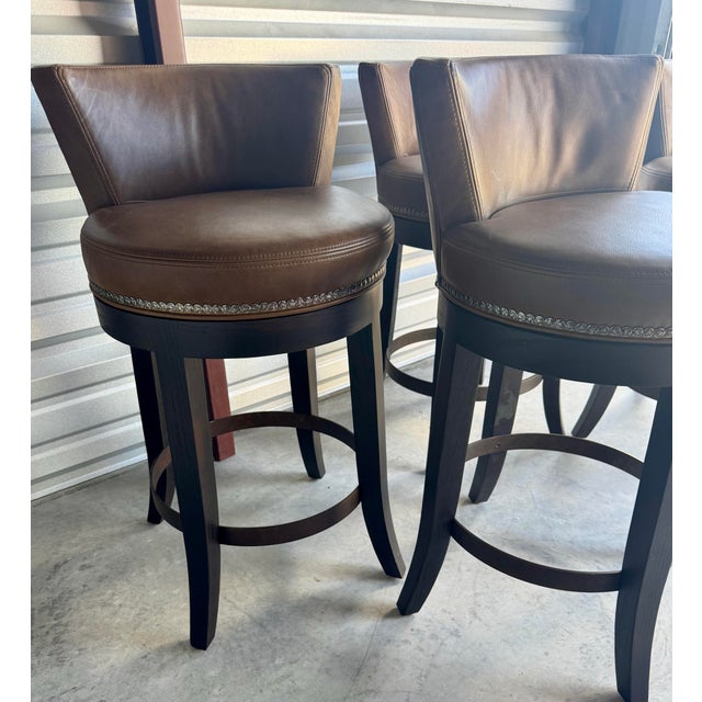 Lee Industries Lee Industries Leather Swivel Counter Stools L5983-51sw- Set of 4 For Sale - Image 4 of 9