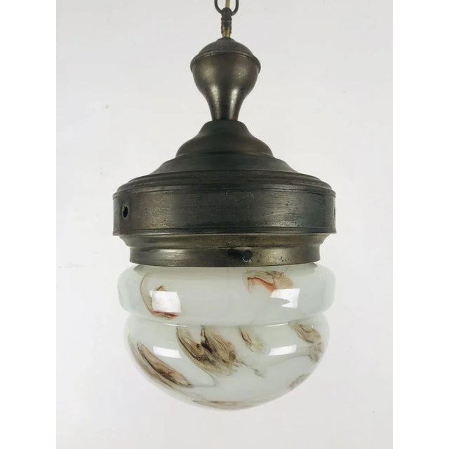 1920s Antique Marble Glass Ceiling Lamp, 1920s For Sale - Image 5 of 17