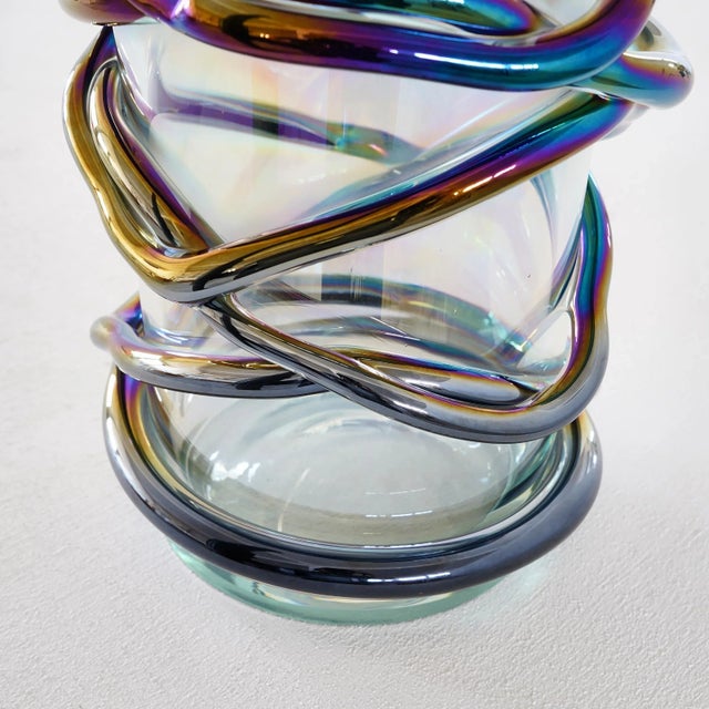 Large Iridescent Murano Vase, 1990s For Sale - Image 4 of 9