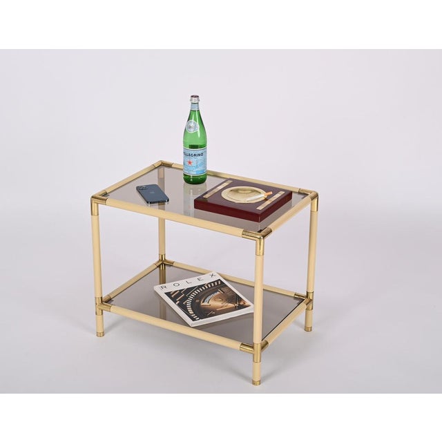 Italian Metal, Brass and Smoked Glass Coffee Table from Tommaso Barbi, 1970s For Sale - Image 9 of 14