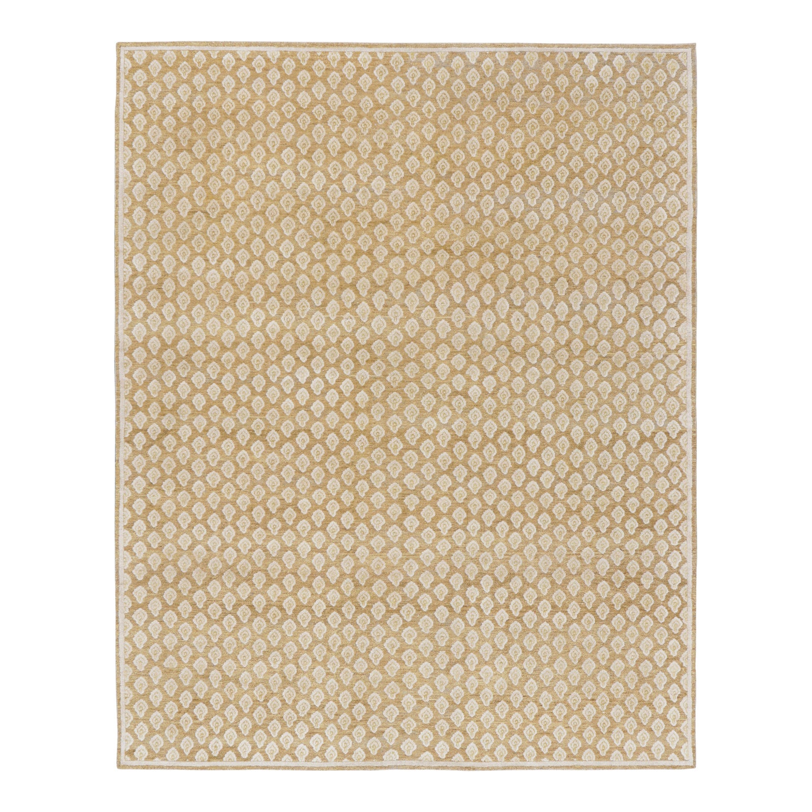 Rug & Kilim’s Modern Block Print Rug in Gold with Cream Floral Pattern ...