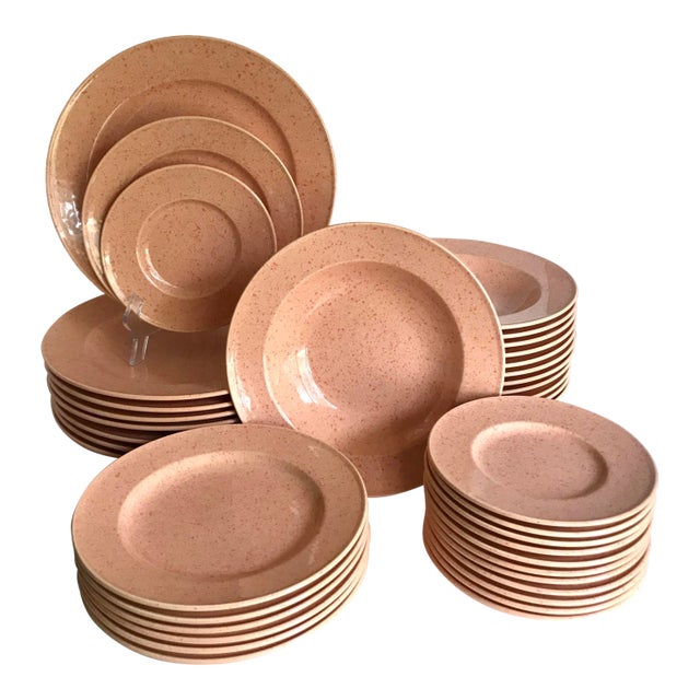 1990s Post Modern Mikasa "Ultrastone Melon" Set of 36 Dishes For Sale