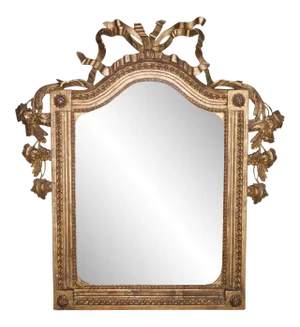 Neoclassical Regency Style Gold Foil & Hand-Carved Wood Mirror, 1970s