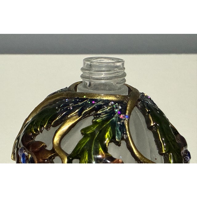 2006 Fitz and Floyd Guild Jeweled Peacock Perfume Bottle Frosted Glass For Sale - Image 10 of 12