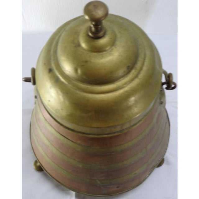 French Copper and Brass Arts & Crafts Footed Vessel With Lid For Sale - Image 9 of 10