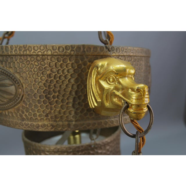 German Art Deco Metal and Frosted Glass Chandelier with Dog Heads, 1930s For Sale - Image 9 of 18