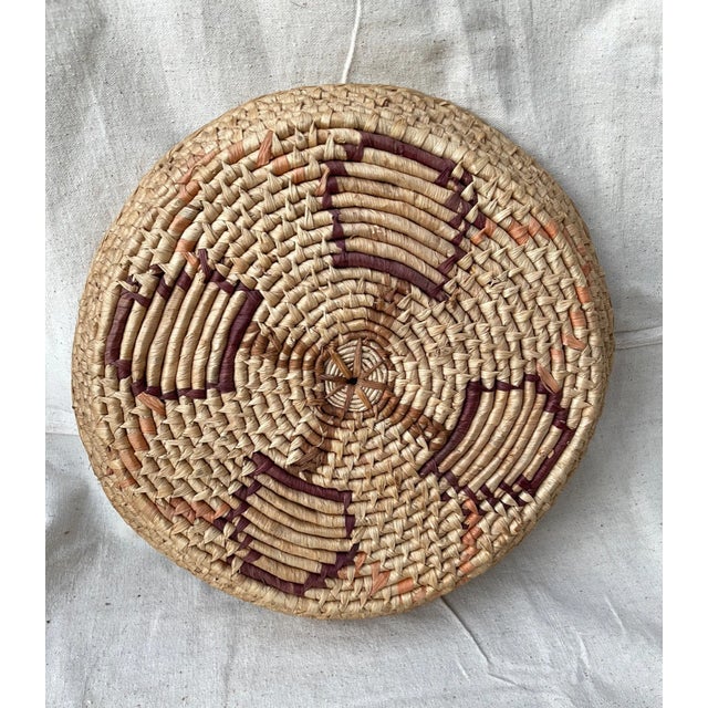 Mid-Century Modern Vintage Woven Raffia/Seagrass Decorative Wall Basket For Sale - Image 3 of 5