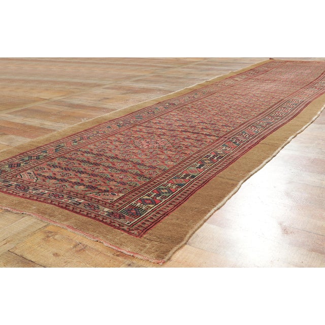 Textile Antique Persian Malayer Camel Hair Rug, 03'08 X 13'06 For Sale - Image 7 of 10