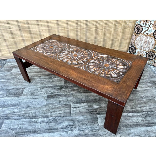 Danish Mid Century Modern Brutalist Inspired Coffee Table With Ceramic Tile Inlays. C 1960s For Sale - Image 4 of 13