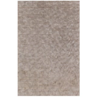 Modern Geometric Taupe With Brown Silk Rug "Minos" by Doris Leslie Blau For Sale