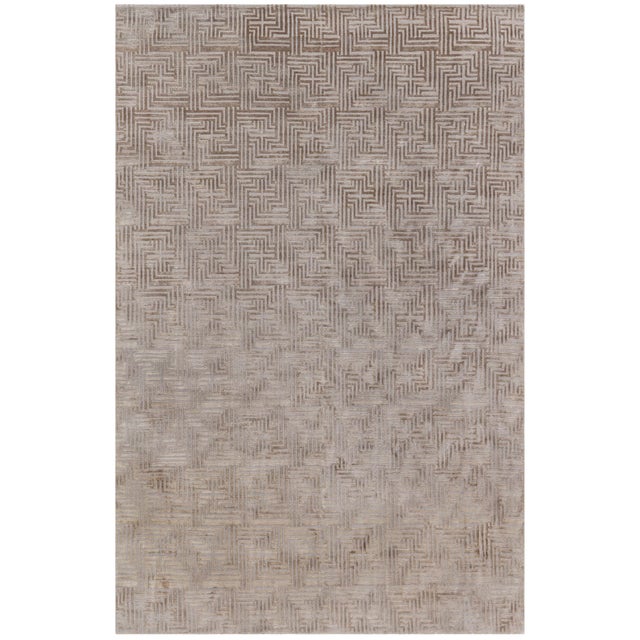 Modern Geometric Taupe With Brown Silk Rug "Minos" by Doris Leslie Blau For Sale