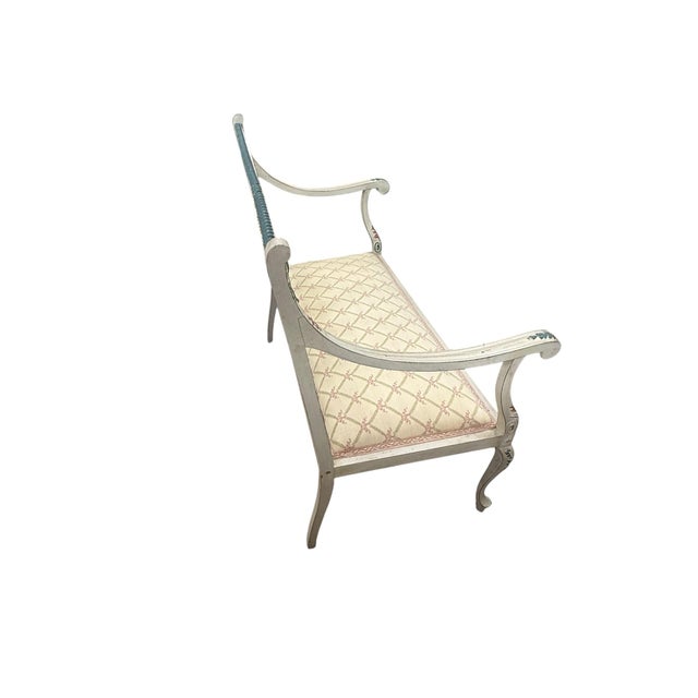Cream Hand‑Painted Vintage Gustavian Style Two‑Seater Settee — Designer/Statement Piece For Sale - Image 8 of 11