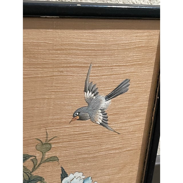 1930s “Huaniao-Hua” (Bird and Flower Ii) Watercolor & Ink Gongbi Style Painting on Woven Silk For Sale - Image 4 of 9