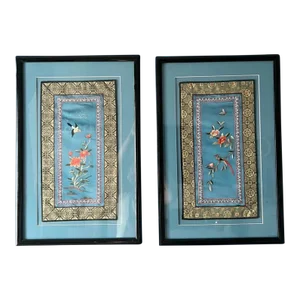 Pair of 1940’s Framed Chinese Silk Embroidery