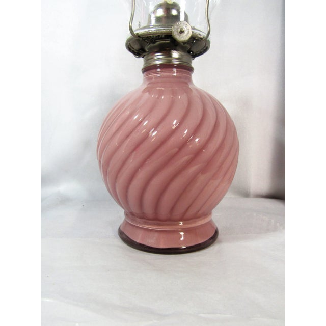 Mid Century Kaadan Pink Swirl Glass Oil Lamp For Sale - Image 10 of 12